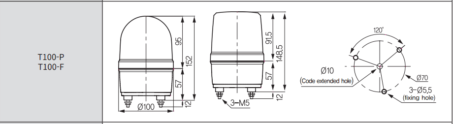 Đèn xoay cảnh báo phi 100 Hanyoung T100-FAA11G-D - Ảnh 4